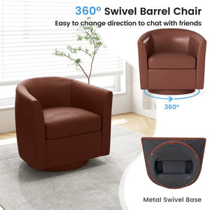 Modern Club Swivel Accent Chair with Ottoman Footrest Curved Backrest-Brown