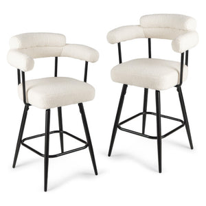 Swivel Bar Stool Set of 2 Counter Height Chairs with Curved Back and Arms-White