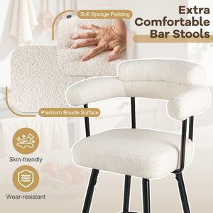 Swivel Bar Stool Set of 2 Counter Height Chairs with Curved Back and Arms-White