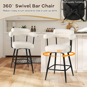 Swivel Bar Stool Set of 2 Counter Height Chairs with Curved Back and Arms-White
