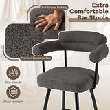 Swivel Bar Stool Set of 2 Counter Height Chairs with Curved Back and Arms-Grey