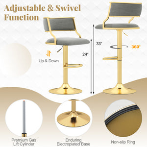 Swivel Bar Stool Set of 2 Dutch Velvet Height Adjustable Island Stools-Grey