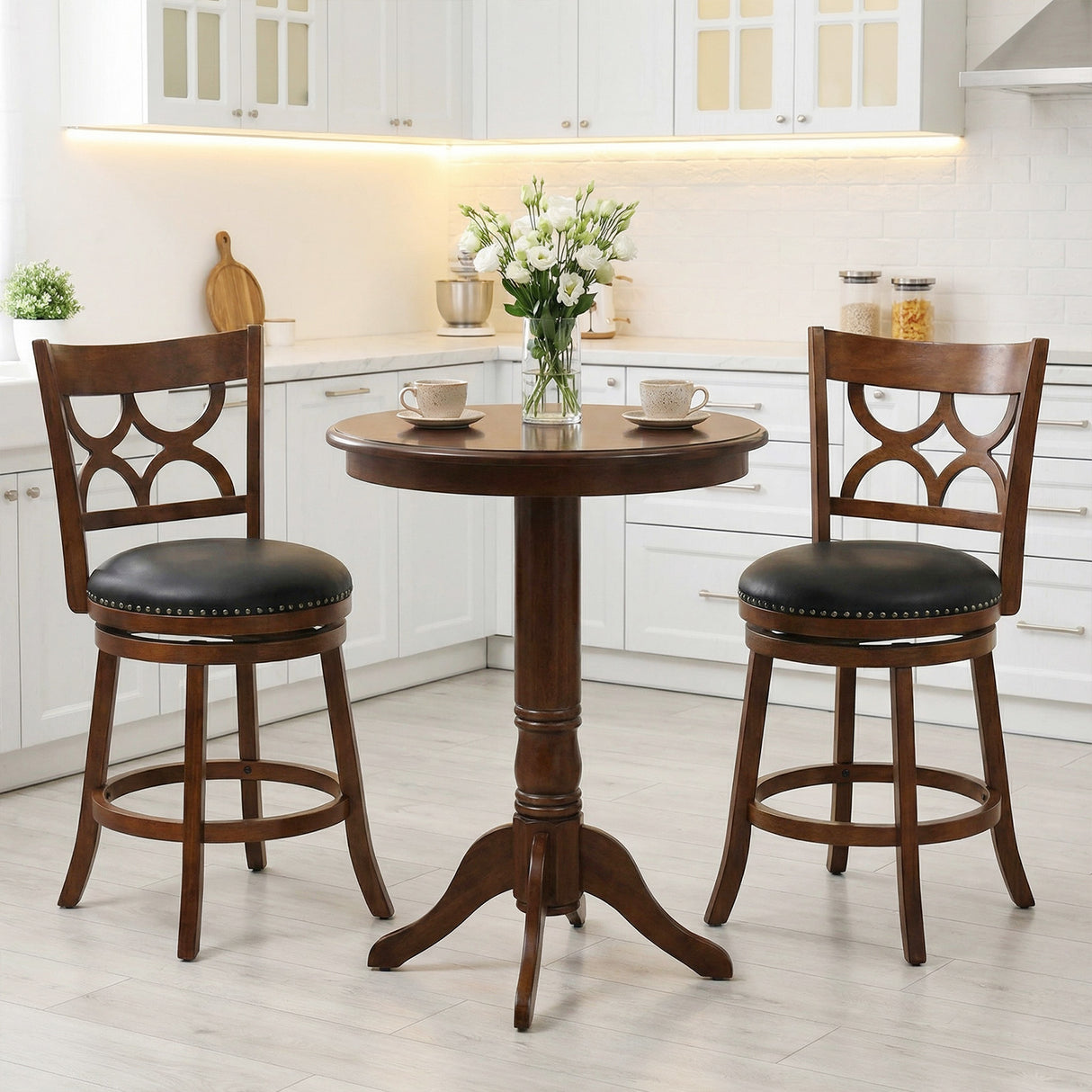 Swivel Bar Stools Set of 2 with High Backrest and Wood Frame-24 Inches