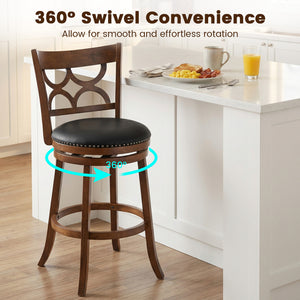 Swivel Bar Stools Set of 2 with High Backrest and Wood Frame-29 Inches
