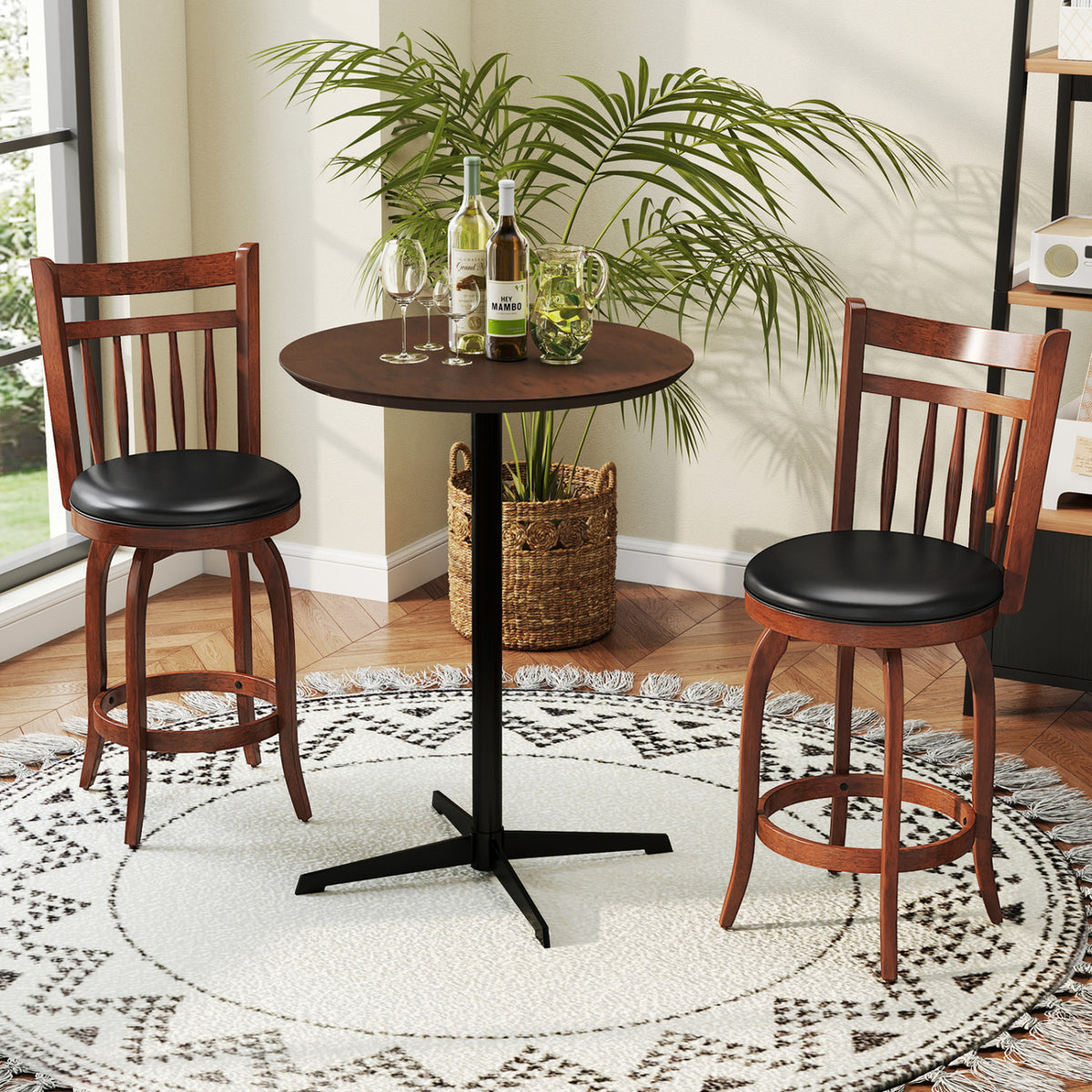 Swivel Bar Stools Set of 2 Counter Height Faux Leather Upholstered Barstools-24 Inches