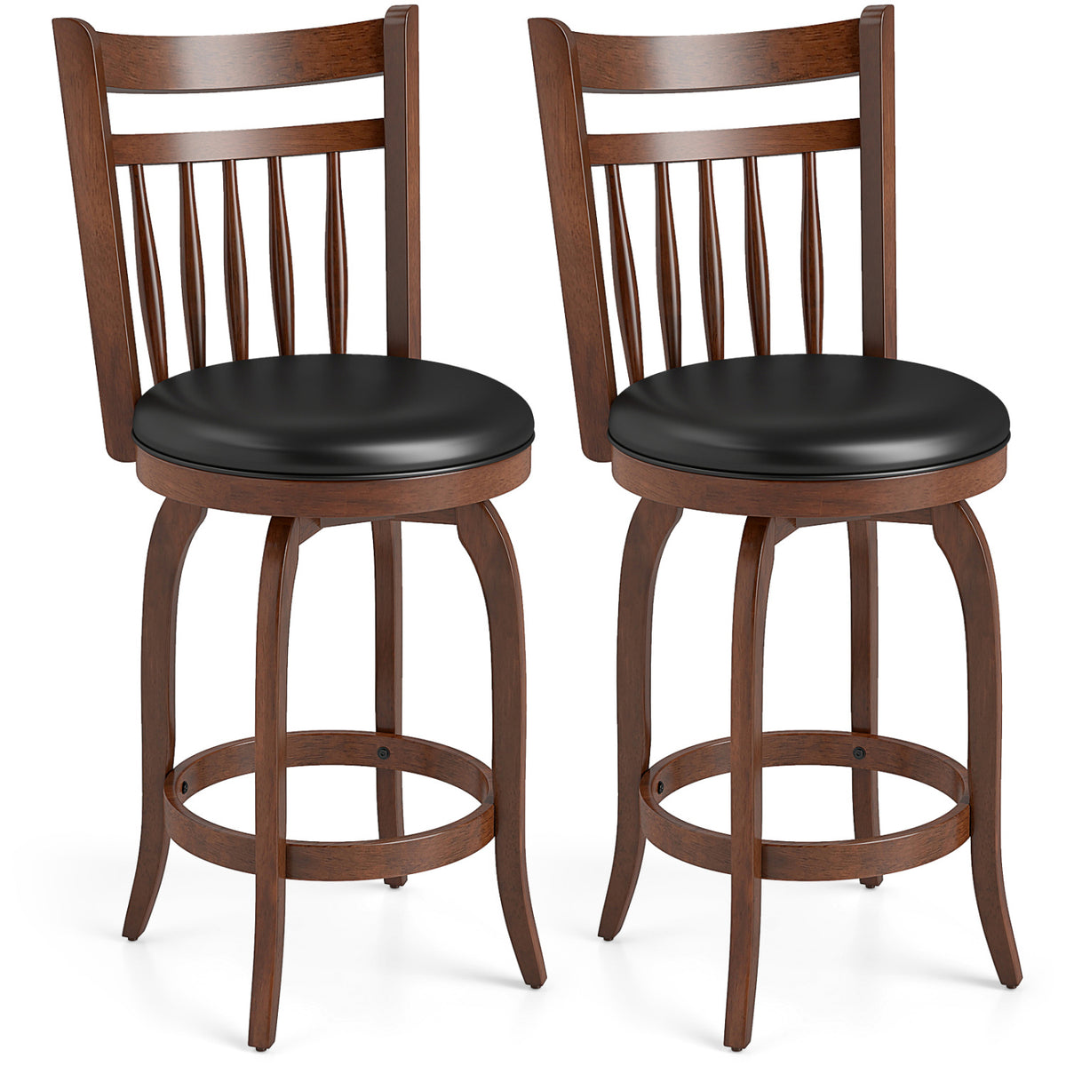 Swivel Bar Stools Set of 2 Counter Height Faux Leather Upholstered Barstools-24 Inches