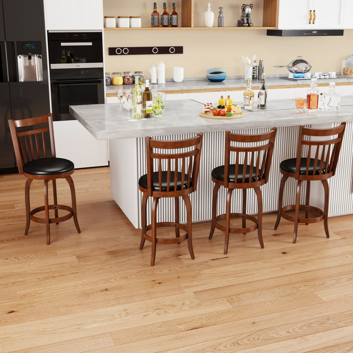 Swivel Bar Stools Set of 2 Counter Height Faux Leather Upholstered Barstools-24 Inches