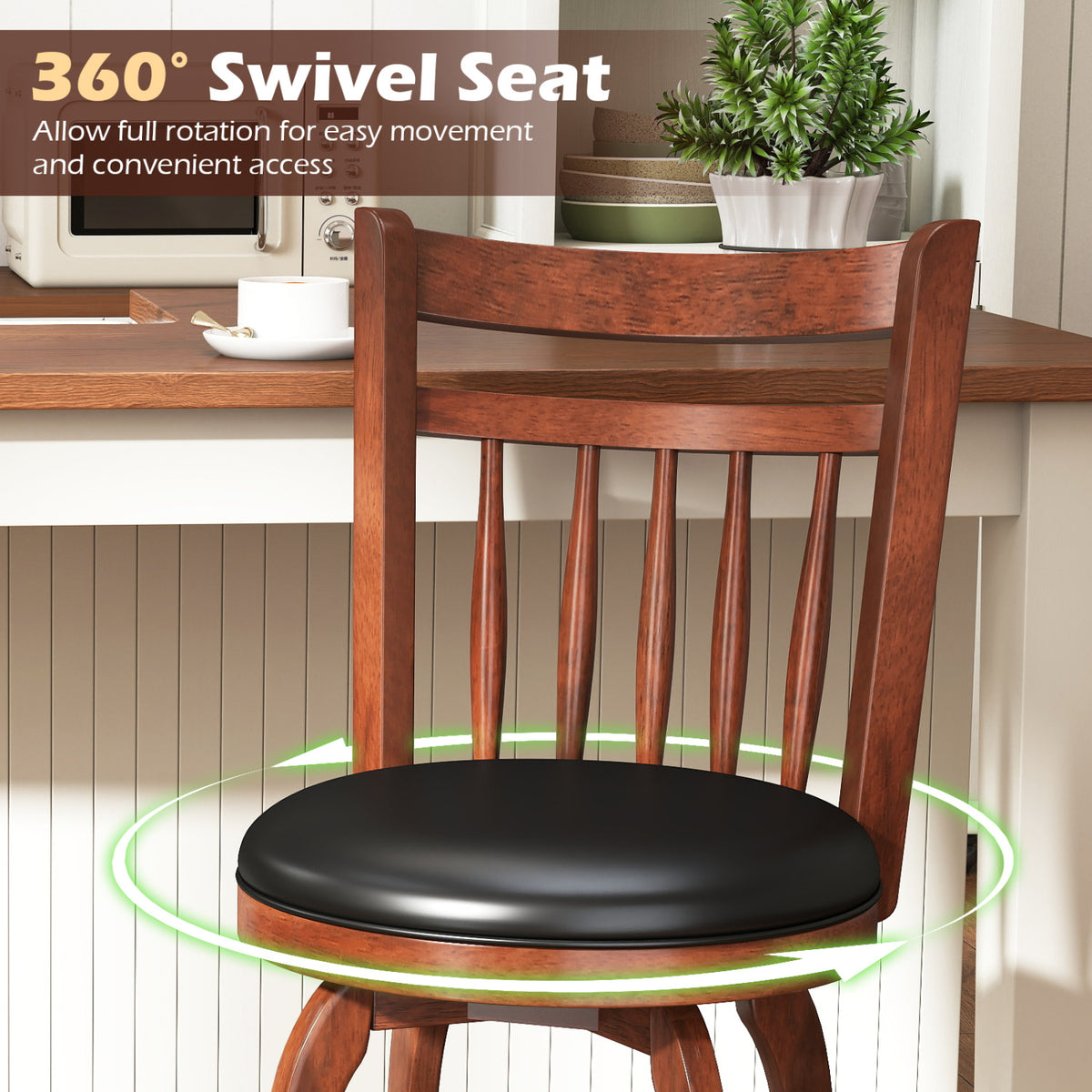 Swivel Bar Stools Set of 2 Counter Height Faux Leather Upholstered Barstools-24 Inches
