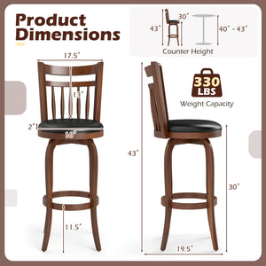 Swivel Bar Stools Set of 2 Counter Height Faux Leather Upholstered Barstools-29 Inhces