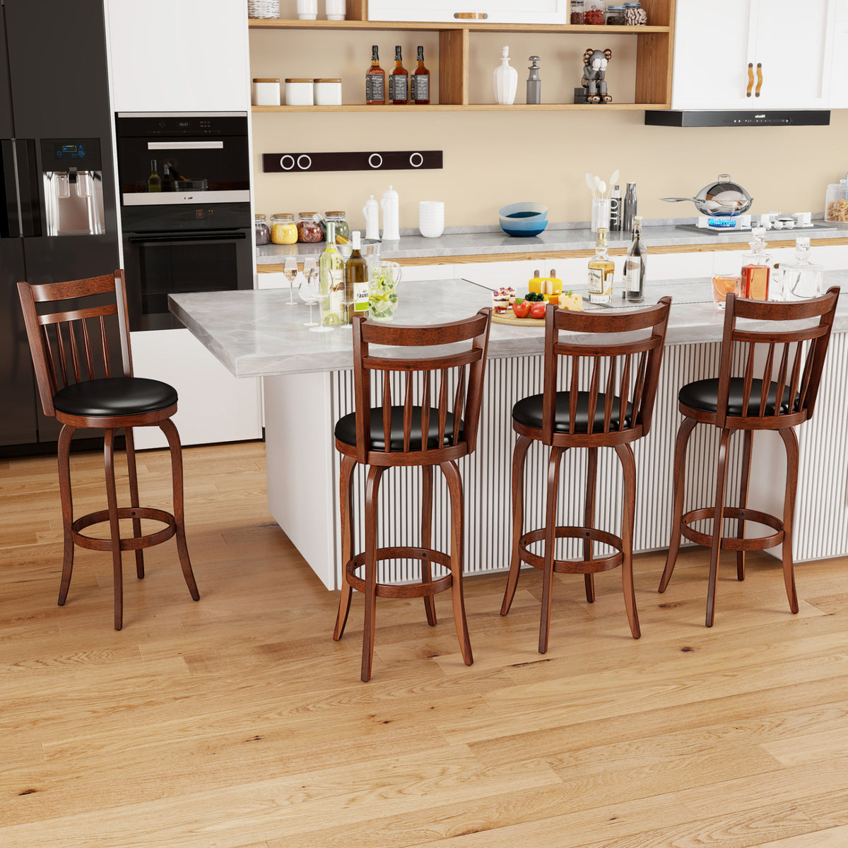Swivel Bar Stools Set of 2 Counter Height Faux Leather Upholstered Barstools-29 Inhces