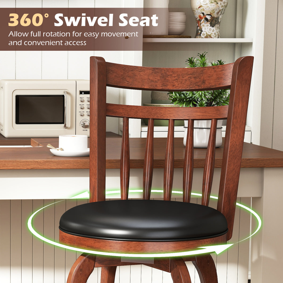 Swivel Bar Stools Set of 2 Counter Height Faux Leather Upholstered Barstools-29 Inhces