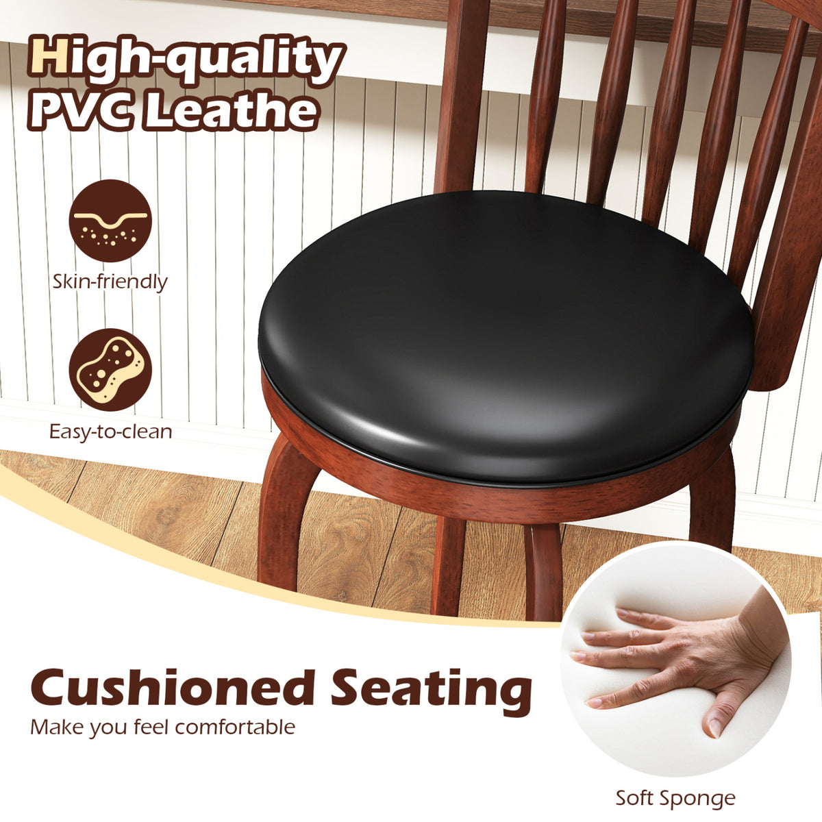 Swivel Bar Stools Set of 2 Counter Height Faux Leather Upholstered Barstools-29 Inhces