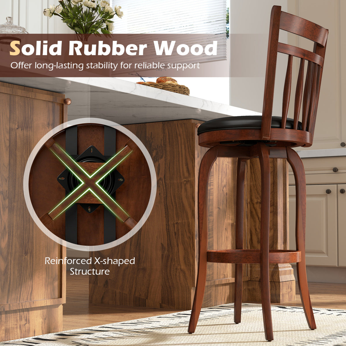 Swivel Bar Stools Set of 2 Counter Height Faux Leather Upholstered Barstools-29 Inhces