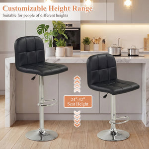 Swivel Bar Stools Set of 2 with Footrests and Metal Base-Black