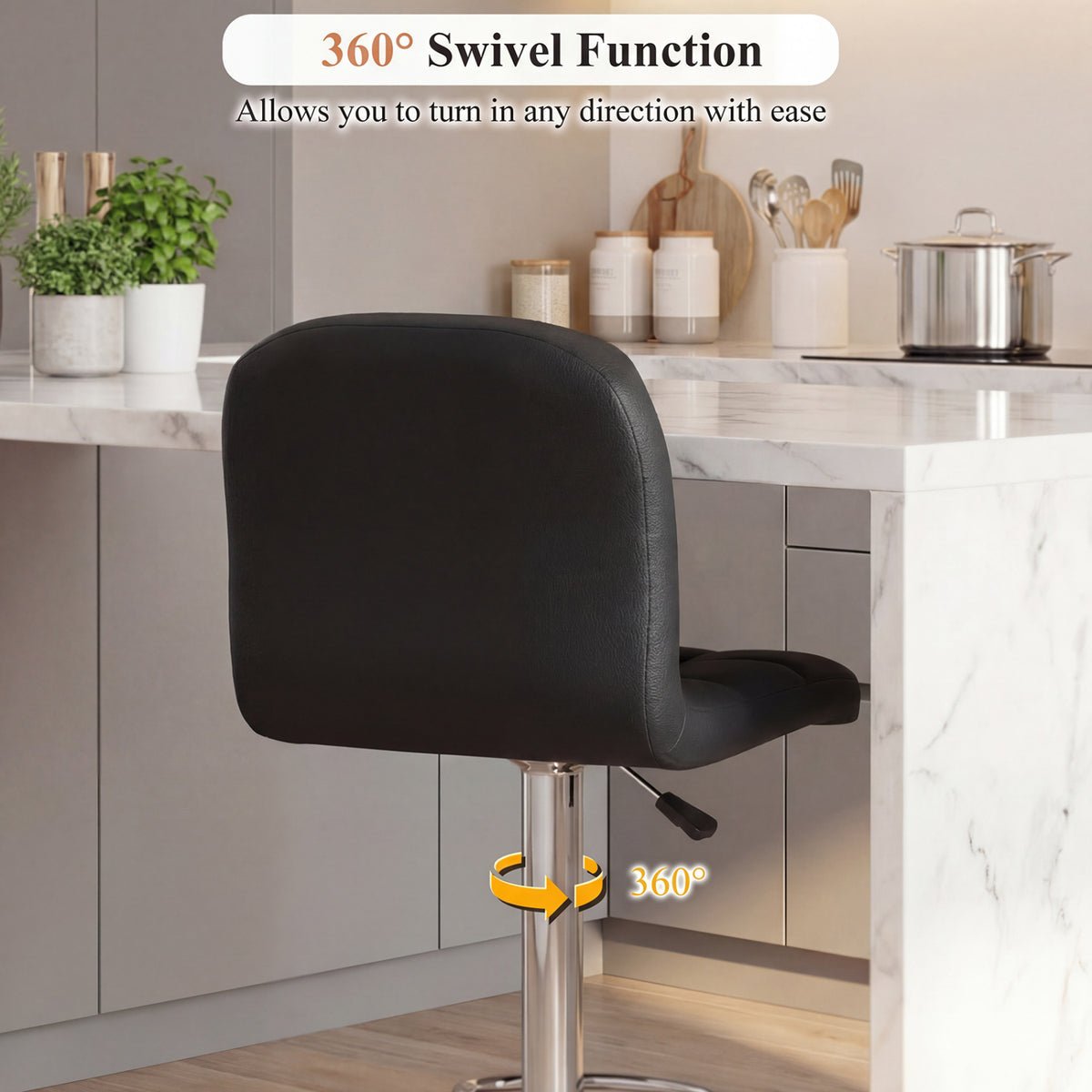 Swivel Bar Stools Set of 2 with Footrests and Metal Base-Black