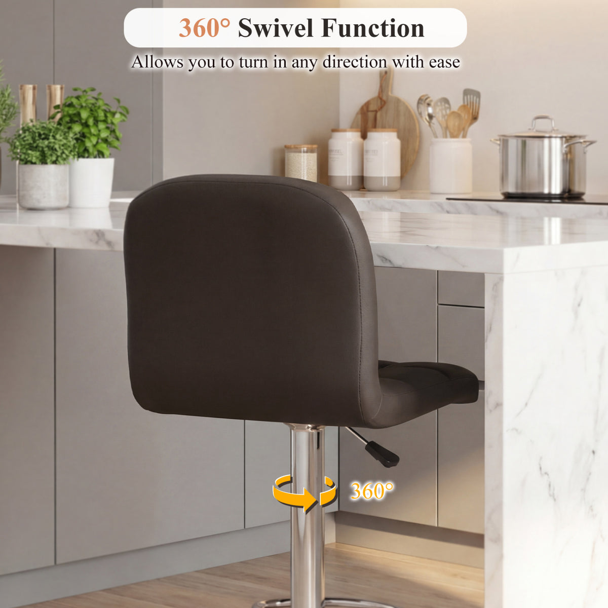 Swivel Bar Stools Set of 2 with Footrests and Metal Base-Brown