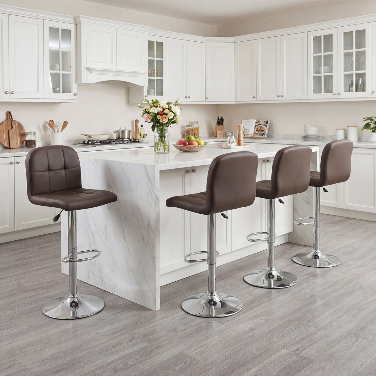 Swivel Bar Stools Set of 2 with Footrests and Metal Base-Brown