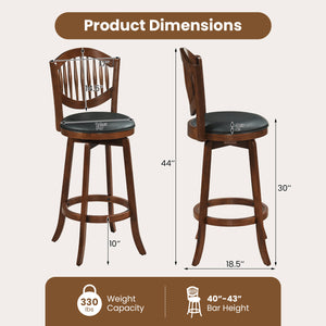Swivel Bar Stools Set of 2 with Backrest and Wood Frame-30 Inches