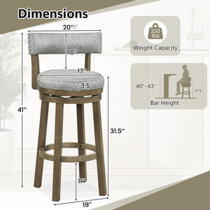 Swivel Bar Stools Set of 2 Linen Fabric Upholstered Barstools with Back-31.5 Inches
