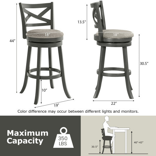 25/30 Inch Swivel Bar Stools Set of 2 with Backrests and Wood Frame-30 inches