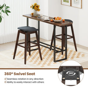 Swivel Bar Stools Set of 2 with Padded Contoured Seat and Footrest-Black & Brown