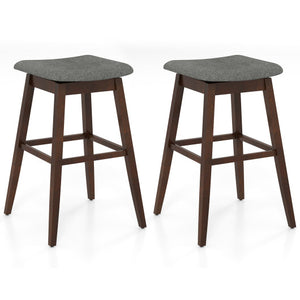 Swivel Bar Stools Set of 2 with Footrest and Rubber Wood Legs-Brown