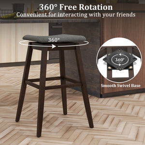 Swivel Bar Stools Set of 2 with Footrest and Rubber Wood Legs-Brown