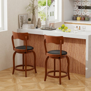 Swivel Bar Stools Set of 2 with Rubber Wood Frame and Upholstered Seat-24 Inch