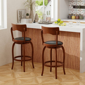 Swivel Bar Stools Set of 2 with Rubber Wood Frame and Upholstered Seat-29 Inch