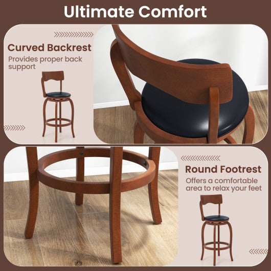 Swivel Bar Stools Set of 2 with Rubber Wood Frame and Upholstered Seat-29 Inch