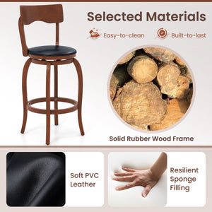 Swivel Bar Stools Set of 2 with Rubber Wood Frame and Upholstered Seat-29 Inch