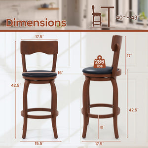 Swivel Bar Stools Set of 2 with Rubber Wood Frame and Upholstered Seat-29 Inch
