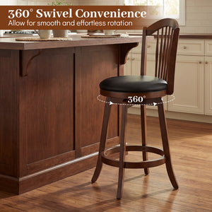 Swivel Bar Stools with Backrests and Wood Frame for Kitchen Island-24 Inch