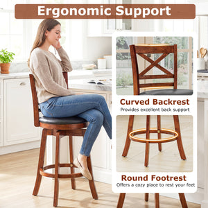 Swivel Barstools Set of 2 with Backrest and Footrest-24 Inches