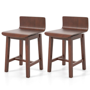 Swivel Dining Chair Set of 2 with Low Back and Curved Seat-Walnut