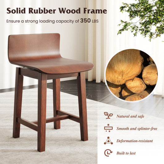 Swivel Dining Chair Set of 2 with Low Back and Curved Seat-Walnut