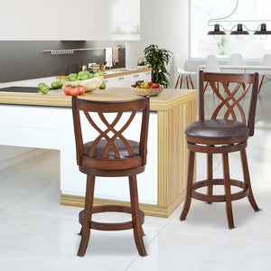 360° Swivel Counter Height Chairs with PU Leather Cushioned Seat and Footrests-26 inches