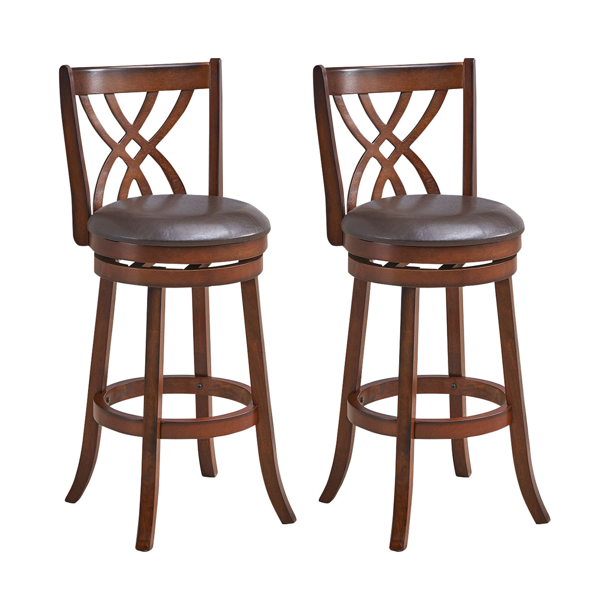 360 ° Swivel Counter Height Chairs with PU Leather Cushioned Seat and Footrests-30 inches