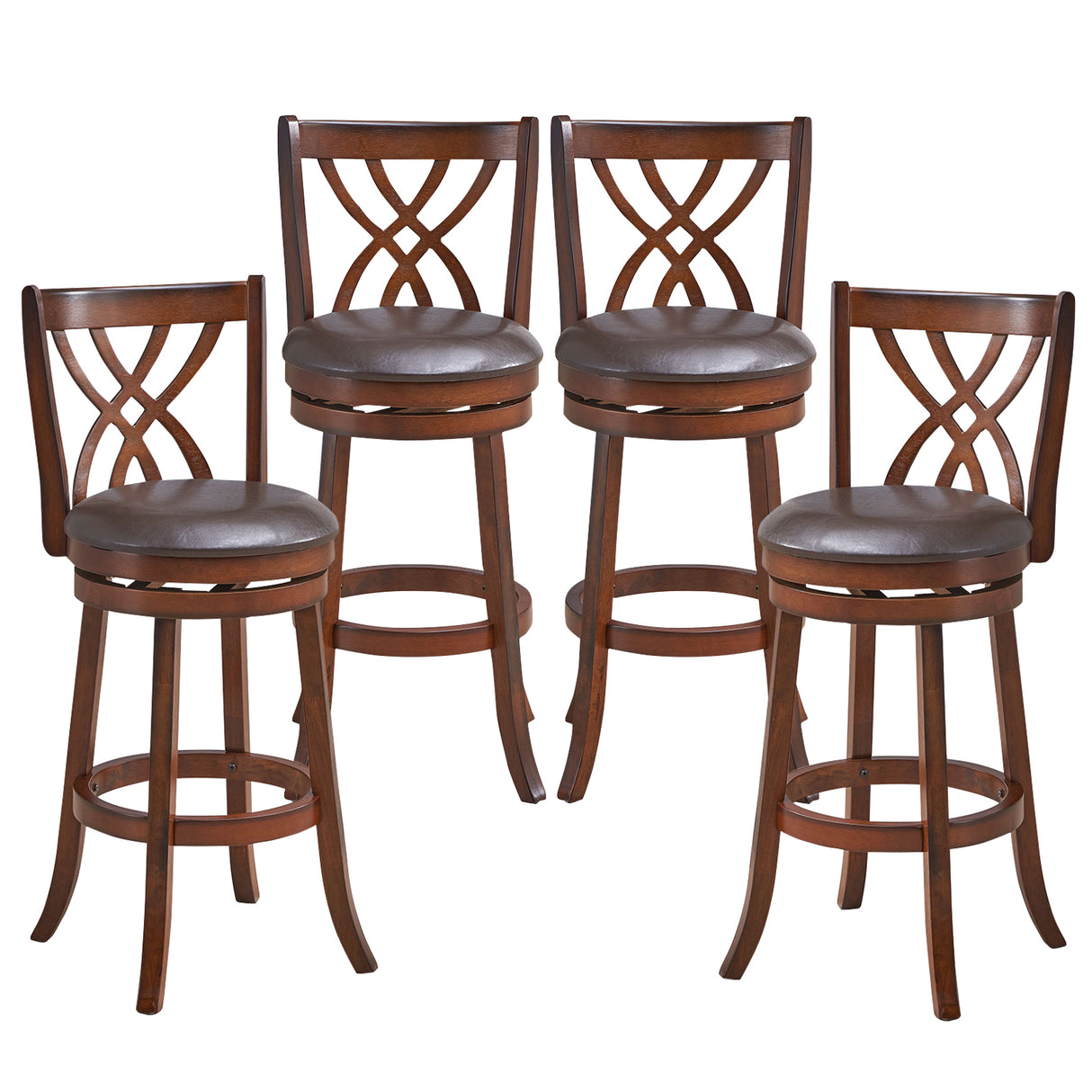 360 ° Swivel Counter Height Chairs with PU Leather Cushioned Seat and Footrests-30 inches