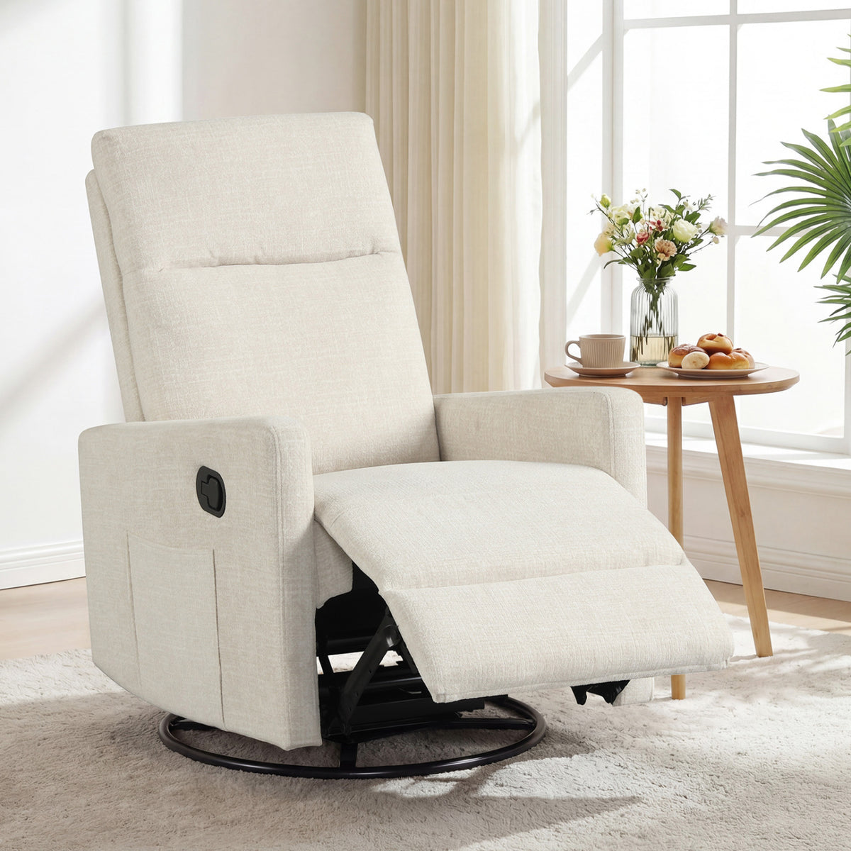 Swivel Rocking Chair 360Â° Nursery Reclining Rocker Armchair with Cushioned Back-Beige