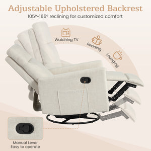 Swivel Rocking Chair 360Â° Nursery Reclining Rocker Armchair with Cushioned Back-Beige