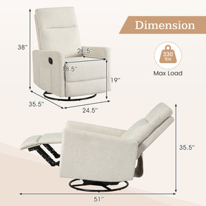 Swivel Rocking Chair 360Â° Nursery Reclining Rocker Armchair with Cushioned Back-Beige