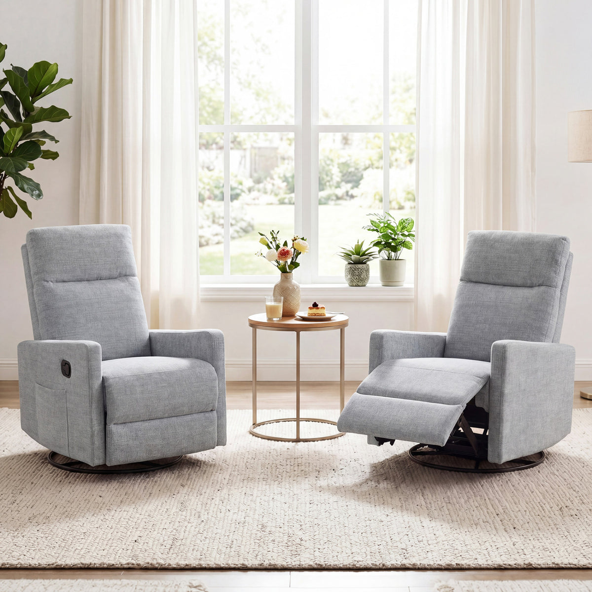Swivel Rocking Chair 360Â° Nursery Reclining Rocker Armchair with Cushioned Back-Gray