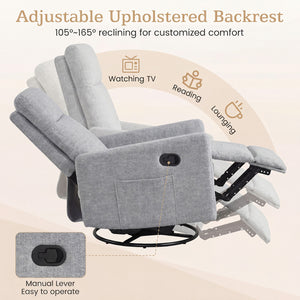 Swivel Rocking Chair 360Â° Nursery Reclining Rocker Armchair with Cushioned Back-Gray