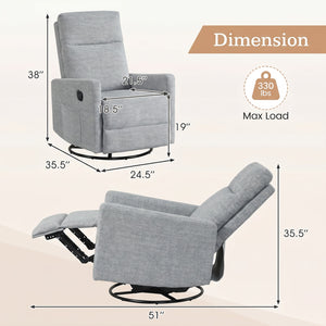 Swivel Rocking Chair 360Â° Nursery Reclining Rocker Armchair with Cushioned Back-Gray