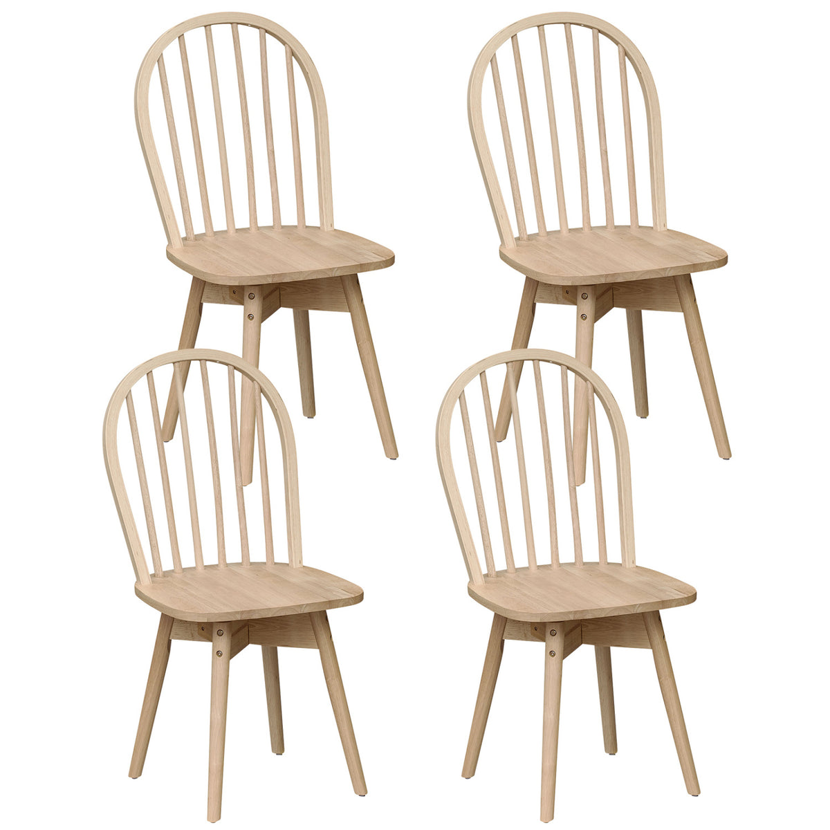 Swivel Windsor Dining Chairs Set of 4 with Solid Rubber Wood Frame-Natural