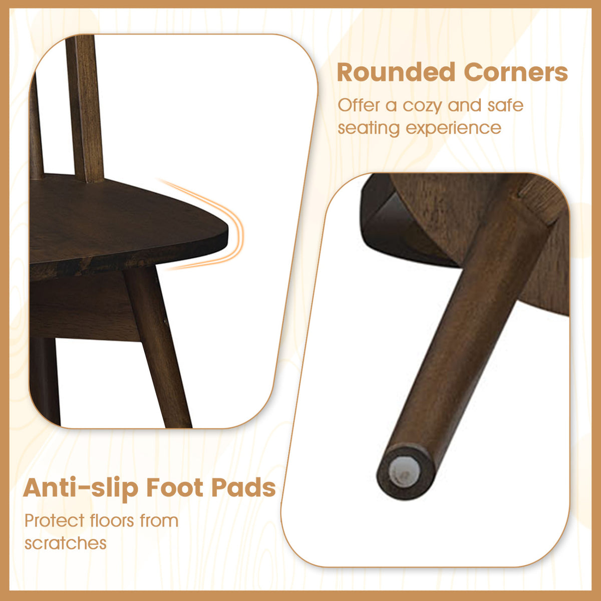 Swivel Windsor Dining Chairs Set of 4 with Solid Rubber Wood Frame-Walnut