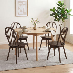 Swivel Windsor Dining Chairs Set of 2 with Solid Rubber Wood Frame-Walnut