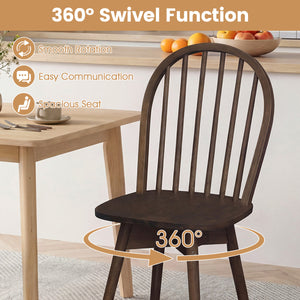 Swivel Windsor Dining Chairs Set of 2 with Solid Rubber Wood Frame-Walnut