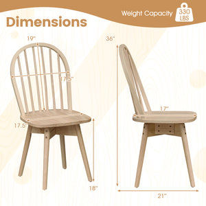 Swivel Windsor Dining Chairs Set of 2 with Solid Rubber Wood Frame-Natural